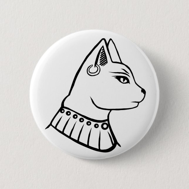 Egyptian Goddess - Bastet black and white badge Button (Front)