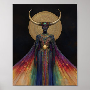 Egyptian Goddess Hathor Rainbow Gold Black Art Poster