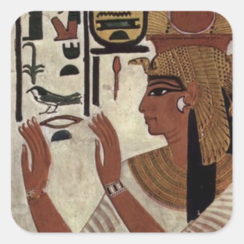Egyptian goddess hieroglyphics pattern square sticker