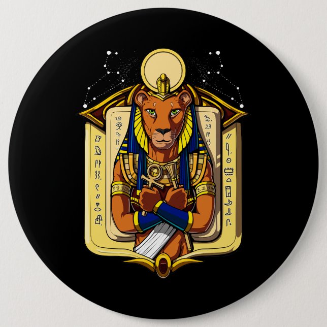 Egyptian Goddess Lioness Sekhmet God Bastet Button (Front)