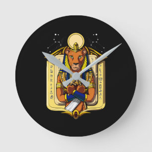 Egyptian Goddess Lioness Sekhmet God Bastet Round Clock