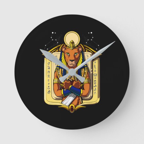 Egyptian Goddess Lioness Sekhmet God Bastet Round Clock