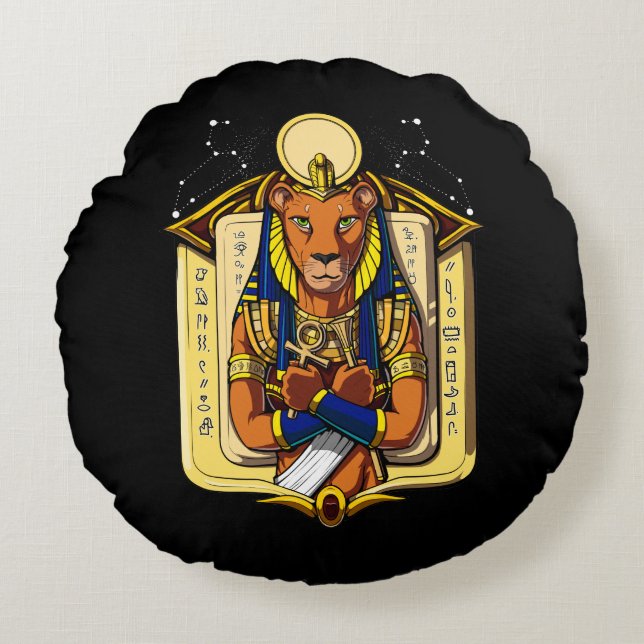 Egyptian Goddess Lioness Sekhmet God Bastet Round Pillow (Front)