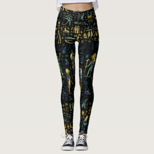 Egyptian Gods and hieroglyphs - Abalone and Gold Leggings