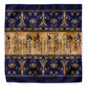 Egyptian Gods and Ornamental border -blue gold Bandana