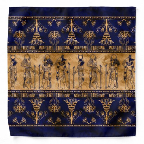Egyptian Gods and Ornamental border _blue gold Bandana
