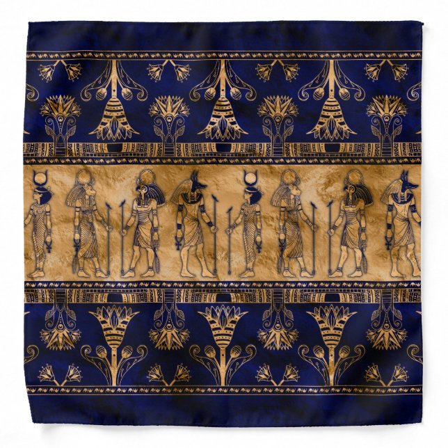 Egyptian Gods and Ornamental border -blue gold Bandana (Front)