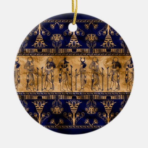 Egyptian Gods and Ornamental border _blue gold Ceramic Ornament