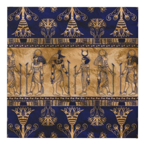Egyptian Gods and Ornamental border _blue gold Faux Canvas Print
