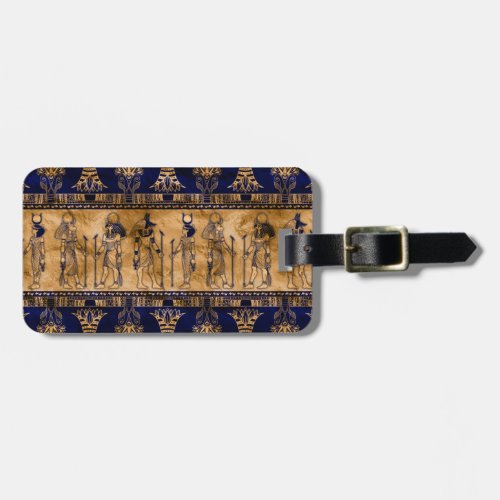 Egyptian Gods and Ornamental border _blue gold Luggage Tag