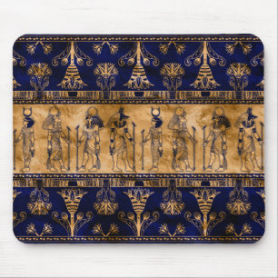 Egyptian Gods and Ornamental border -blue gold Mouse Pad