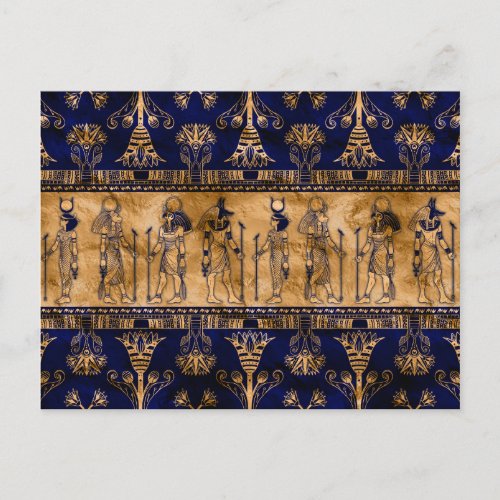 Egyptian Gods and Ornamental border _blue gold Postcard