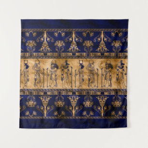 Egyptian Gods and Ornamental border -blue gold Tapestry
