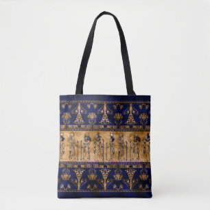 Egyptian Gods and Ornamental border -blue gold Tote Bag