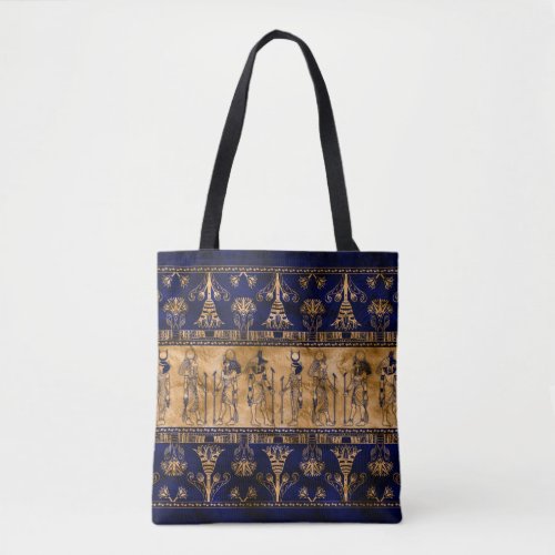 Egyptian Gods and Ornamental border _blue gold Tote Bag