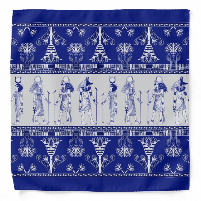 Egyptian Gods and Ornamental border - blue grey Bandana (Front)