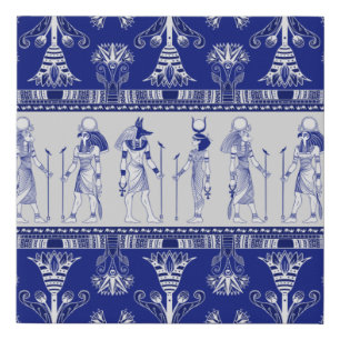 Egyptian Gods and Ornamental border - blue grey Faux Canvas Print