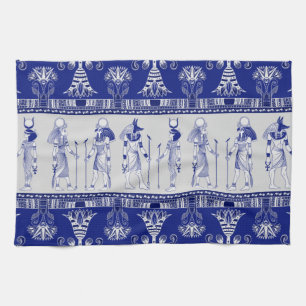 Egyptian Gods and Ornamental border - blue grey Kitchen Towel