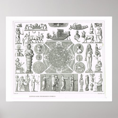 Egyptian gods and religious symbols poster