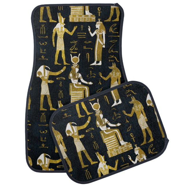 Egyptian Gods Gold and white on dark glass Car Floor Mat (Set)