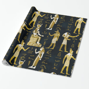 Egyptian Gods Gold and white on dark glass Wrapping Paper