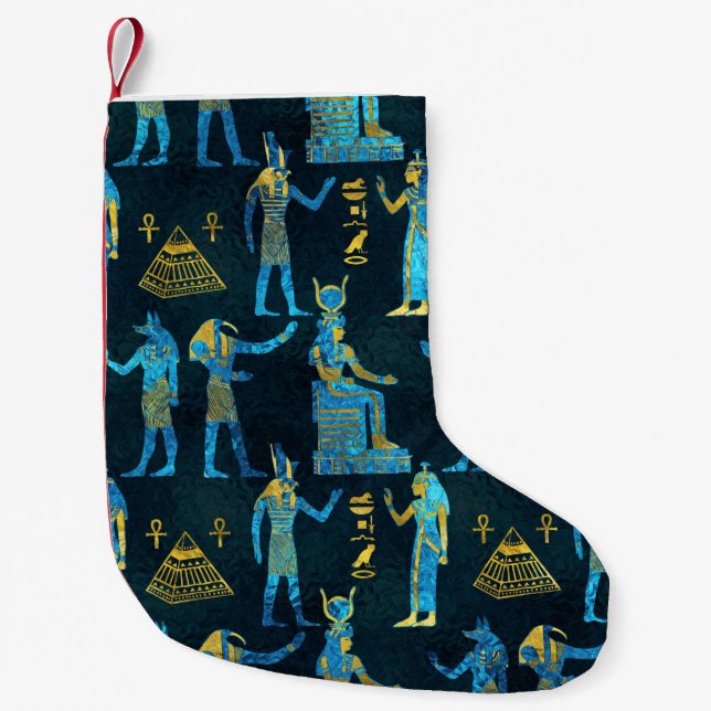 Egyptian  Gold and blue glass pattern Small Christmas Stocking (Front)