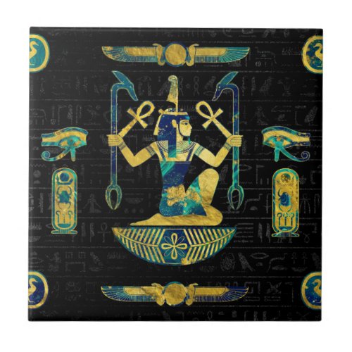 Egyptian  Gold and Blue Marble Ornament Ceramic Tile