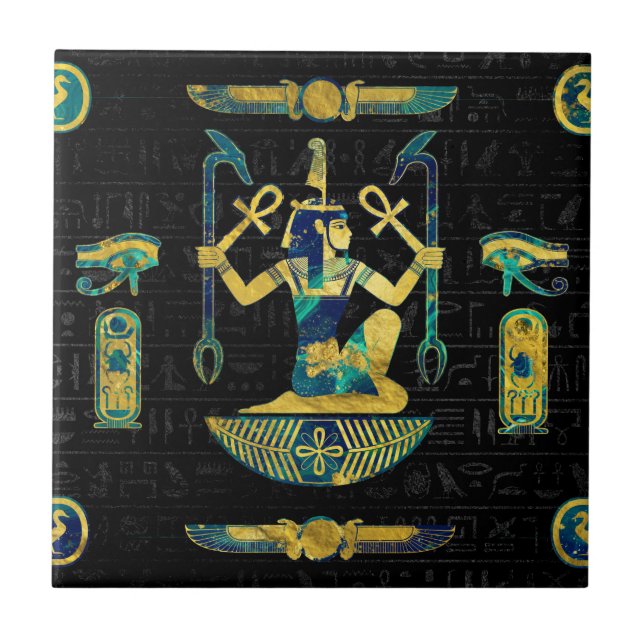 Egyptian  Gold and Blue Marble Ornament Ceramic Tile (Front)