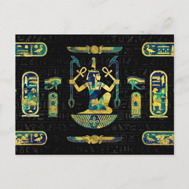 Egyptian  Gold and Blue Marble Ornament Postcard (Front)