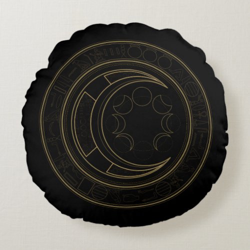 Egyptian Gold Crescent Moon Phases Graphic Round Pillow