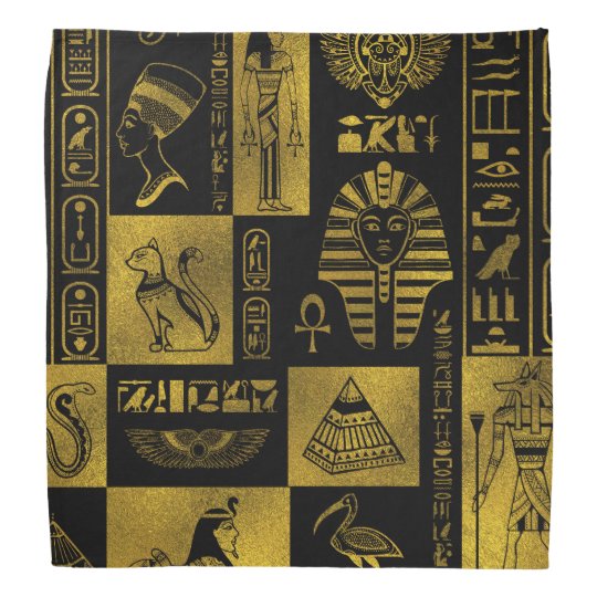 Egyptian Gold hieroglyphs and symbols collage Bandana | Zazzle.com