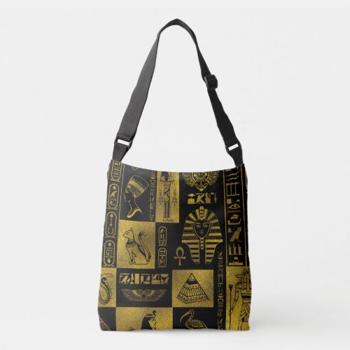 Egyptian  Gold hieroglyphs and symbols collage Crossbody Bag