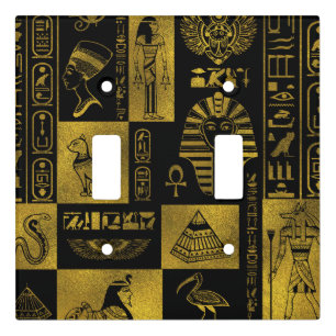 Egyptian Gold hieroglyphs and symbols collage Light Switch Cover