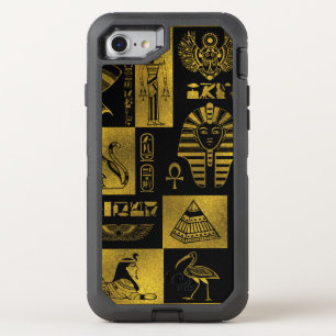 Egyptian  Gold hieroglyphs and symbols collage OtterBox Defender iPhone SE/8/7 Case