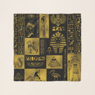 Egyptian Gold hieroglyphs and symbols collage Scarf