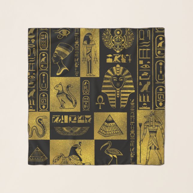Egyptian  Gold hieroglyphs and symbols collage Scarf (Front)