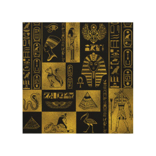 Egyptian Gold hieroglyphs and symbols collage Wood Wall Decor