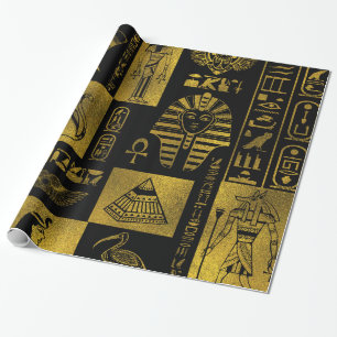 Egyptian Gold hieroglyphs and symbols collage Wrapping Paper