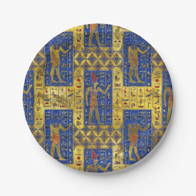 Egyptian  Gold  symbols on Lapis Lazuli Paper Plates (Front)