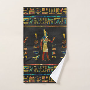 Egyptian  Gold, Teal and Red  glass pattern Bath Towel Set