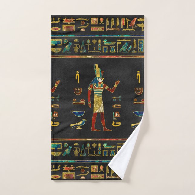Egyptian  Gold, Teal and Red  glass pattern Bath Towel Set (Hand Towel)