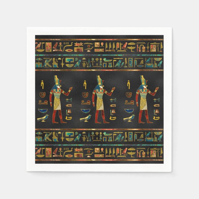 Egyptian  Gold, Teal and Red  glass pattern Napkins (Front)