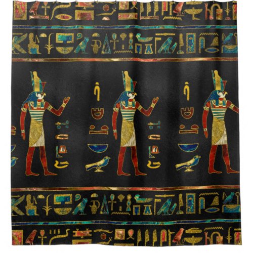 Egyptian  Gold Teal and Red  glass pattern Shower Curtain