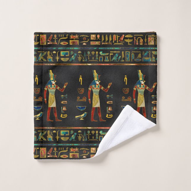 Egyptian  Gold, Teal and Red  glass pattern Wash Cloth (Wash Cloth)
