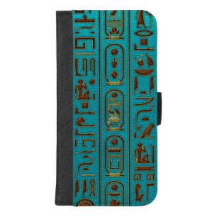 Egyptian Golden Leather hieroglyphs embossed on te iPhone 8/7 Plus Wallet Case