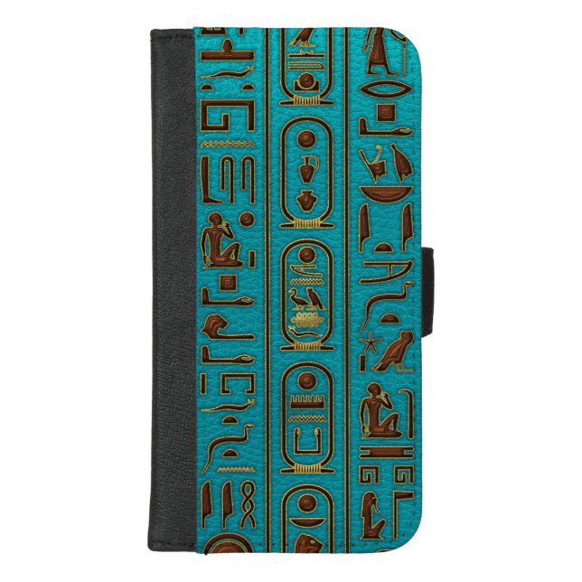 Egyptian Golden Leather hieroglyphs embossed on te iPhone Wallet Case (Front)