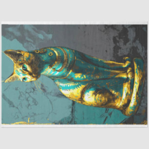 Egyptian Green Gold Cat Decoupage Tissue Paper