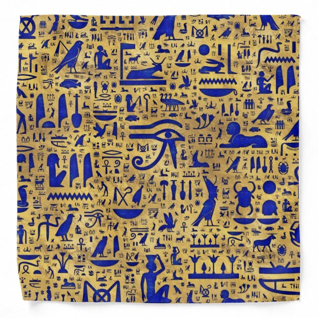 Egyptian hieroglyphic Lapis Lazuli and Gold Bandana (Front)