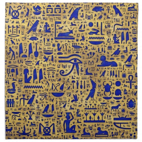 Egyptian hieroglyphic Lapis Lazuli and Gold Cloth Napkin