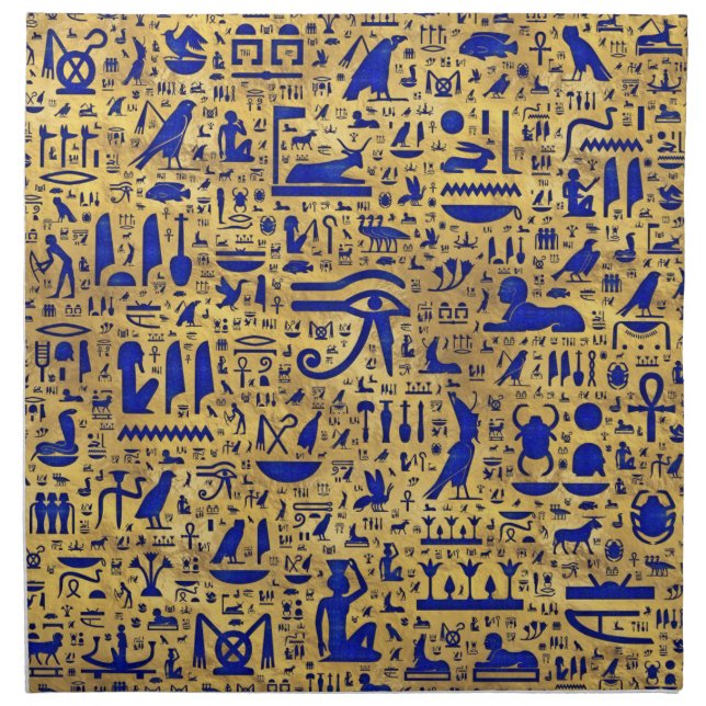 Egyptian hieroglyphic Lapis Lazuli and Gold Cloth Napkin (Front)